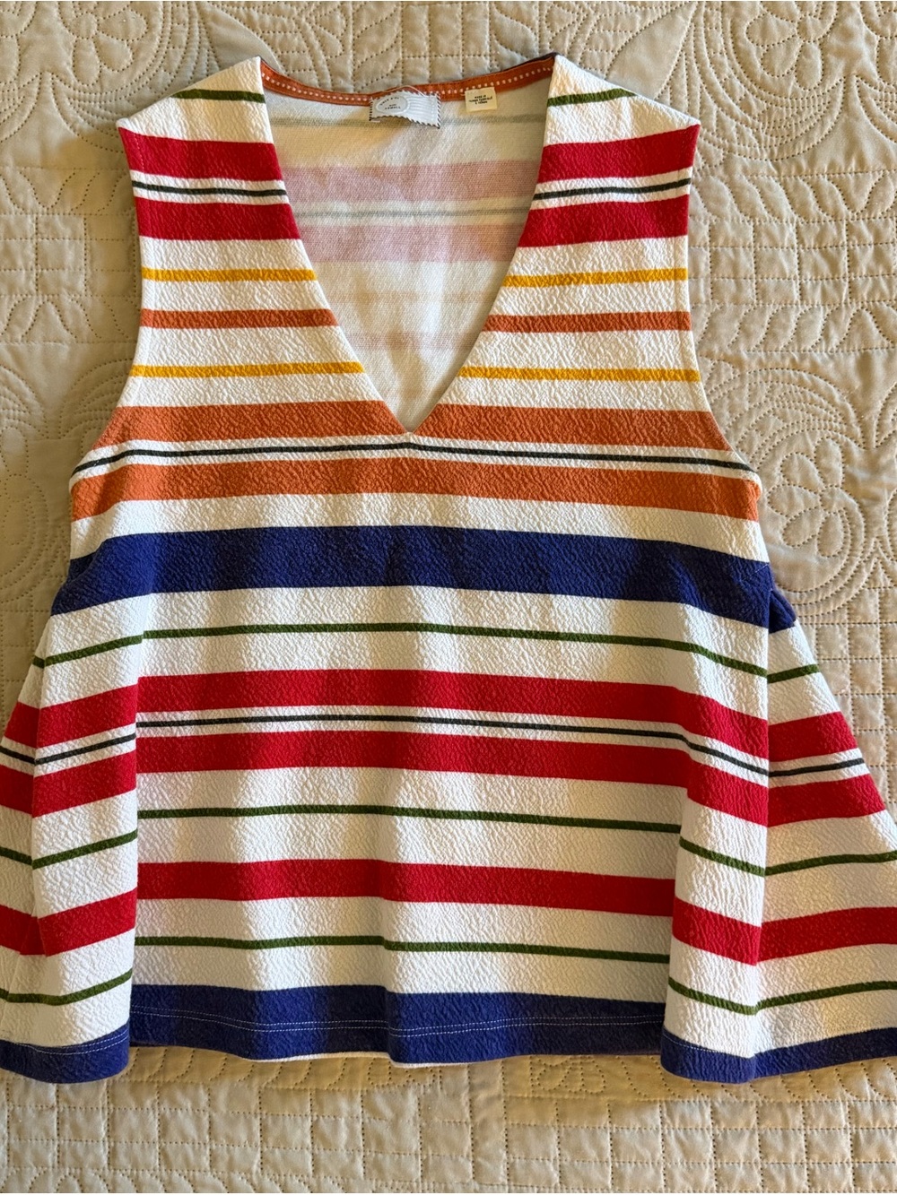 Anthropologie Multicolor Striped V-Neck Tank Top